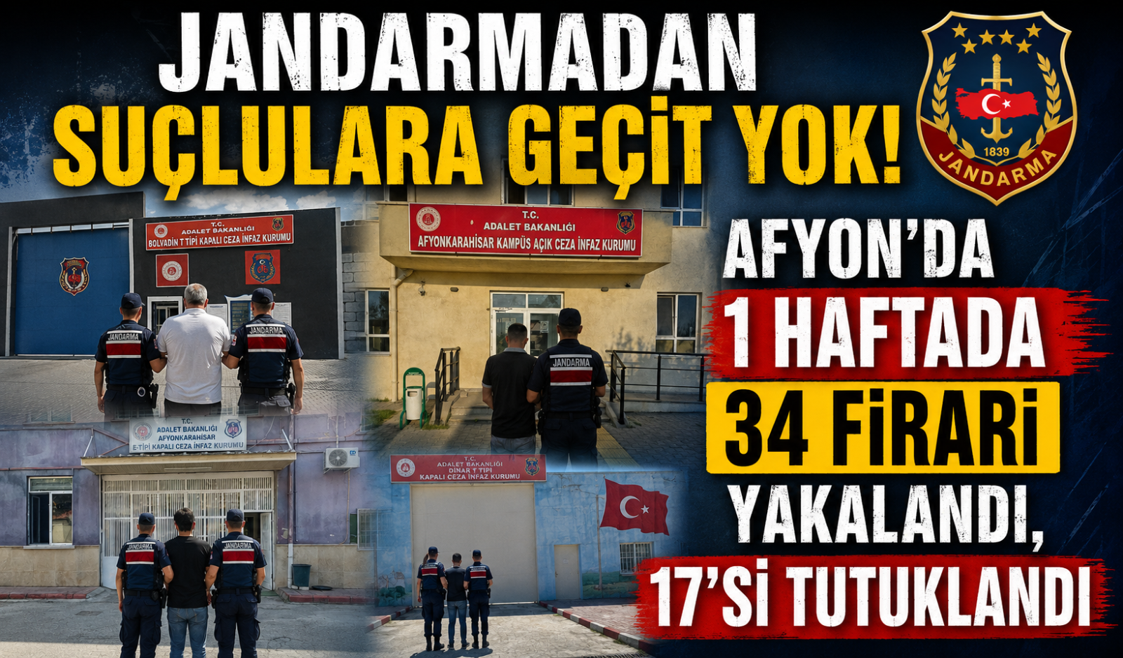 JANDARMADAN SUÇLULARA GEÇİT YOK! AFYON'DA 1 HAFTADA 34 FİRARİ YAKALANDI, 17'Sİ TUTUKLANDI